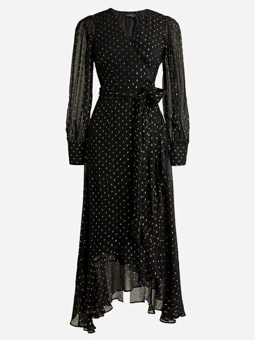 J. Crew Black Wrap Maxi Dress with Gold Metallic Dots - 80% OFF MSRP!!!